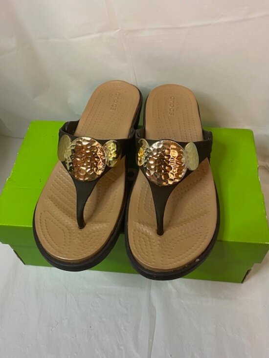 CROCS Shoes - Crocs Sanrah Wedge Sandals Brown/gold,  Women's Size 8